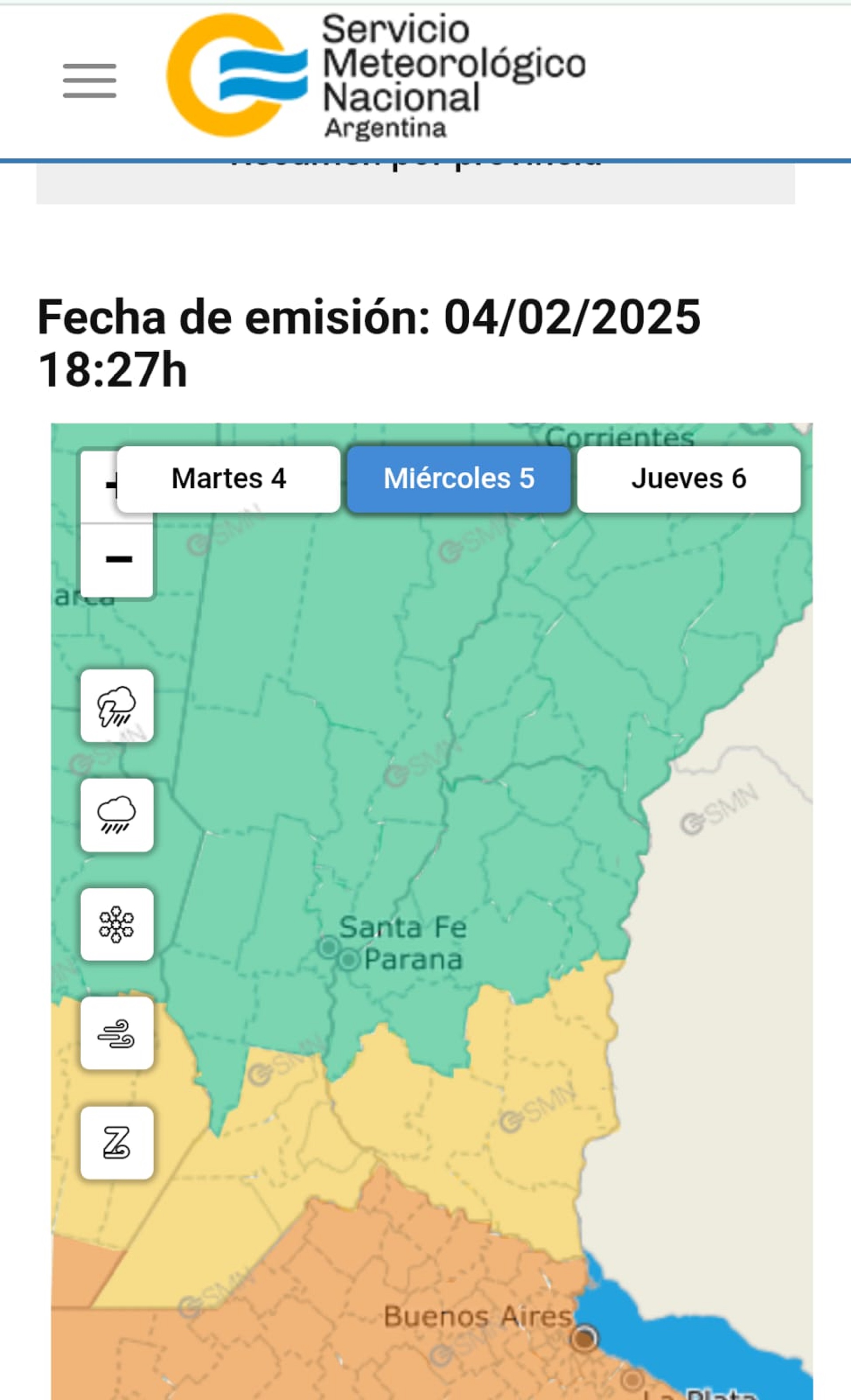 Se emitió alerta amarillo por tormentas fuertes